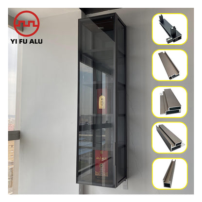 Wood Vertical Wall Glass Cabinet Aluminum Profile Aluminium Glass Shelves Wall with LED Light