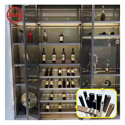 Living Room, Dining Room, Kitchen and Bar Aluminum Wood Display Cabinet Glass Wine Cabinet Aluminum Profile